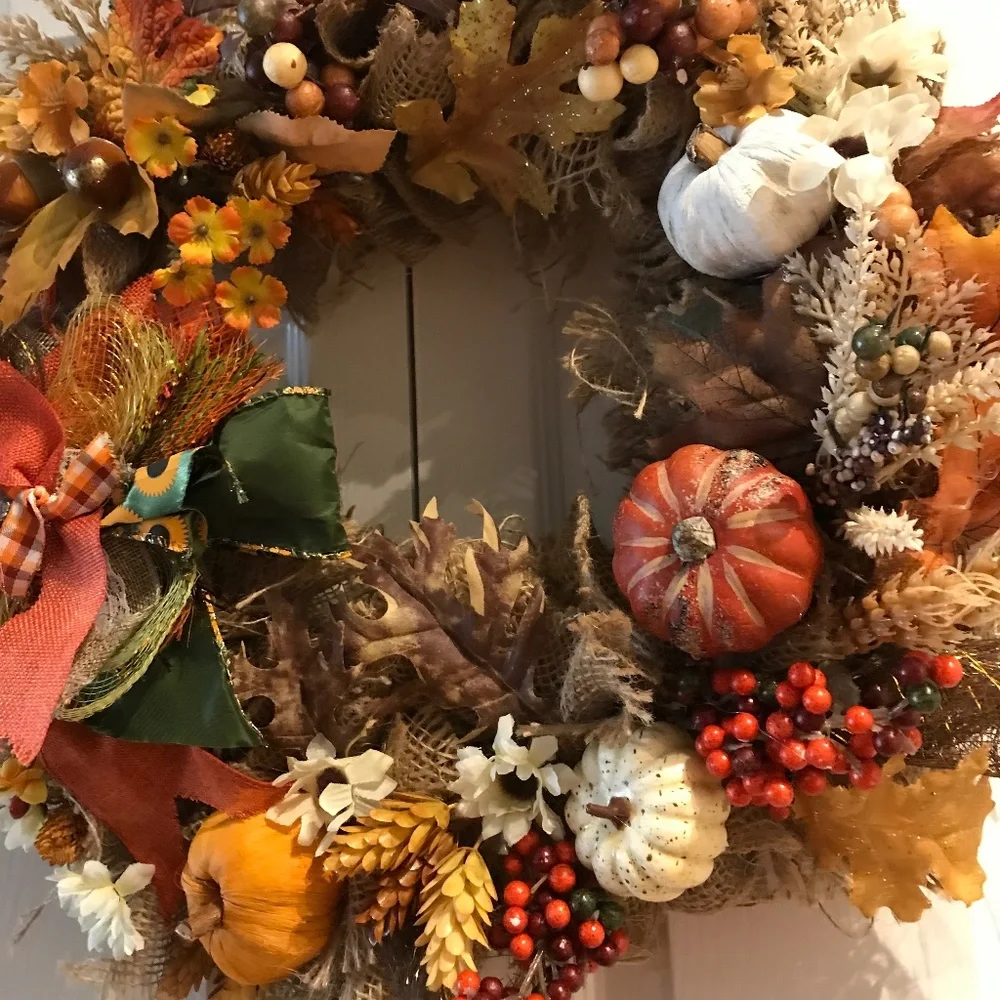 Fall Wreath Harvest Autumn Colors Handmade , Fall Harvest Approx 18”x 6